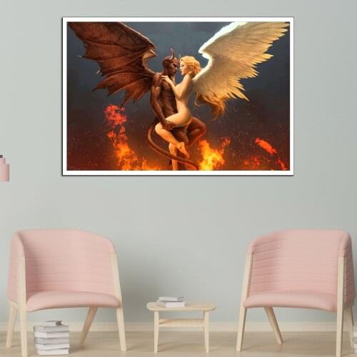 Modern Wall Body Art Il Diavolo E L'angelo Home Decorative Painting Devil angel Poster painting cuadros decoracion dormitorio