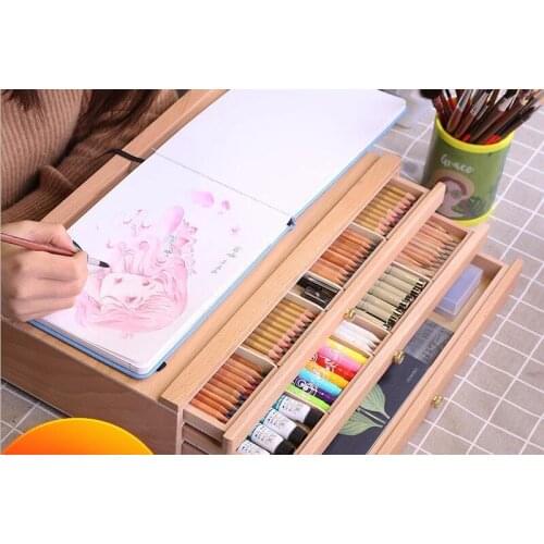 Beech Drawer Wood Stand Easel Set Desk Oil Paint Box Sketch Colored Pencils Storage Box Drawing Bracket Sketching Art Board