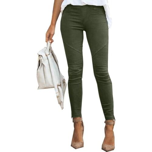 Womens Fashion Casual Slim Elastic Pants Khaki Yellow Gray Green Black Blue Burgundy Purple Ankle-Length Pants