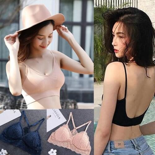 Open Back Floral Bra Seamless Brassiere Comfortable Top Women Wirefree Low Back Underwear Lingerie Sexy Backless Bralette