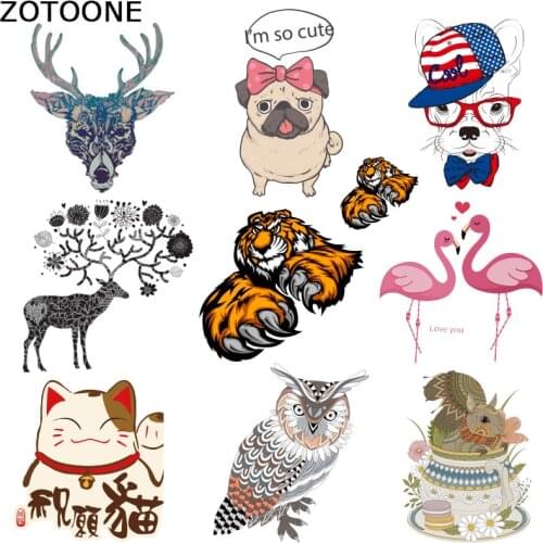 ZOTOONE Cat Owl Iron on Cute Patches Stripe for Clothes Sticker DIY Thermal Heat Transfer for Kids T-shirt Printed Appliqued D