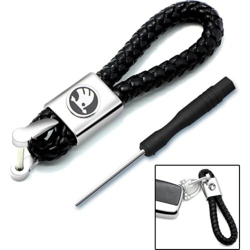 1pc 3D Metal Leather Rope Car Styling Car Badge Key Chain Key Ring for Skodas Octavia A5 A7 Fabia Superb Car-styling Accessories