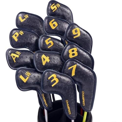 Champkey 12pcs Golf Iron Cover Headcover Black Colors PU Leather With Breath Holes Golf Club Iron Covers