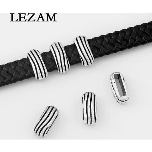 20pcs Antique Carved Groove Lines Flat Slider Beads Spacer For 5mm 10mm Flat Leather Cord Jewelry Findings Accessories