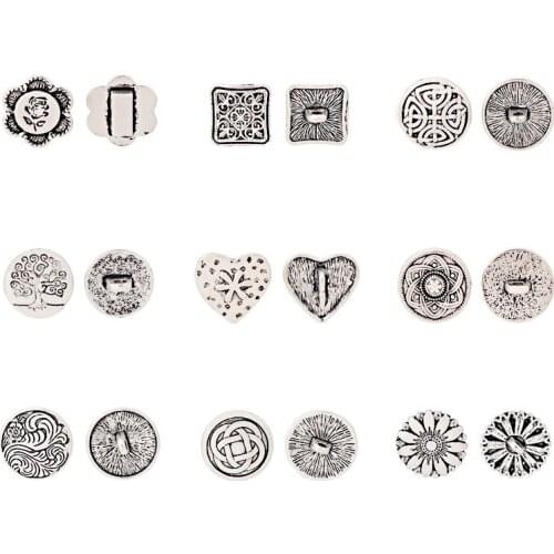 20 x Tibetan Silver Metal Button Beads Flower Heart Flower Round Sewing Button for Leather Craft Clothes Bags