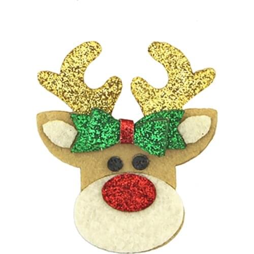 5pcs Glitter Reindeer for Christmas Party Hairpin Applique Decor Accessories Deer Head For Baby Girl DIY