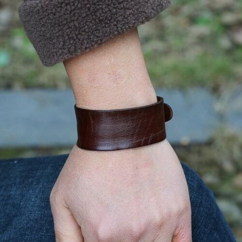 Vintage Retro Brown Leather Bracelet for Men Punk Style Adjustable Wristband Bangles Male Trendy Jewelry