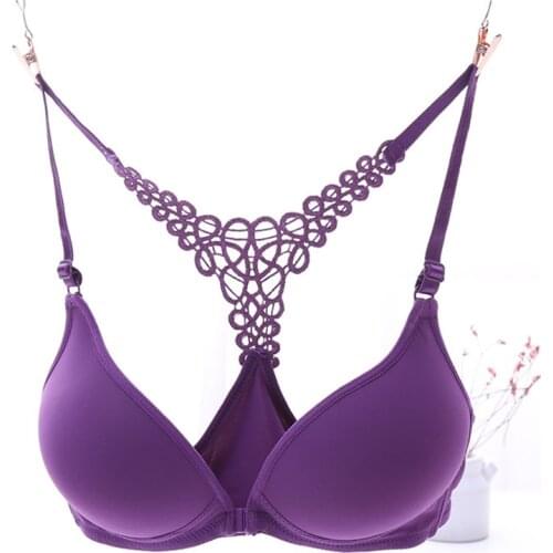 New sexy front buckle beauty back comfortable fashion no steel ring smooth underwear Y-type sexy gathered bra push up lingerie
