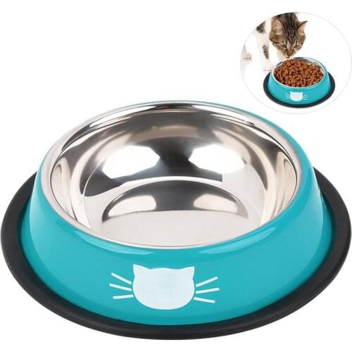 Pet Cat Bowl Stainless Steel Non-Slip Kitten Puppy Drinking Bowl Cat Dish Feeder Kitten Food Feeding Bowl Cats Feeder Supplies
