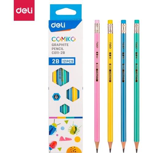 Deli Pencil Triangle Pencils 12 Pcs/Set HB 2B Graphite Lead Core Students Writing Stationery Gift EC011