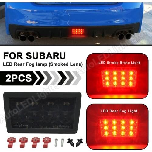 For 2011-2021 Subaru WRX/STi Impreza XV Crosstrek F1 Style strobe LED Rear Fog Light Lamp Tail Brake Light Kit Smoke lens 12V