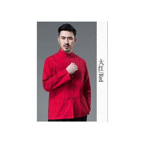 Chinese Style Tang Suit Men Youth Bottoming Shirt Long-sleeved Layman Clothing Hanfu Undershirt Summer Cotton Linen Top Clothes