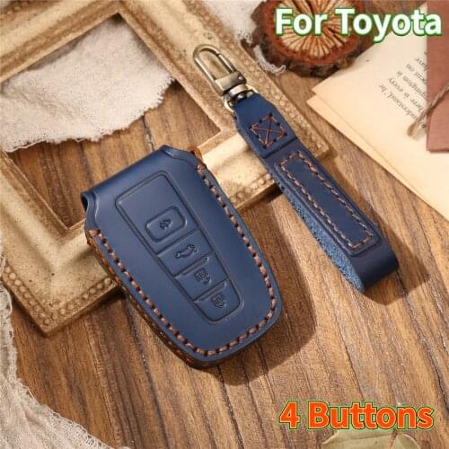 Leather Key Cover Case for Toyota Camry CHR Corolla RAV4 Avalon Land Cruiser Prado Prius Remote Fob Cover 4 Buttons 2017 2018