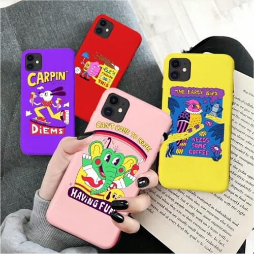 Colorful Cartoon Elephant Bird Rabbit Phone Case for Iphone 11 12Pro Max Xs Max Xr 6 7 8 Plus SE2020 Positive Text Proverb Cover