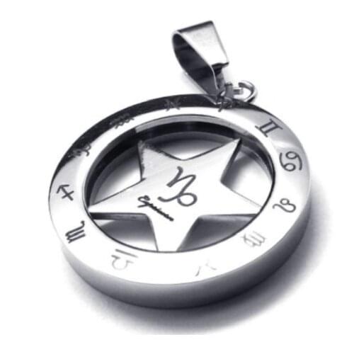 Stainless Steel Constellations 25MM Round Circle Star Zodiac Capricorn Charms Pendant DIY Jewelry Handcrafted Supplies