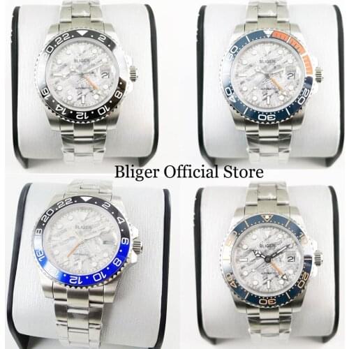 4 Models BLIGER Brand Mechanical Automatic Men Wristwatch Sapphire Crystal Date Function Orange GMT Hand 40mm Case Watch