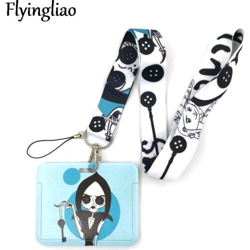 Coraline Horror Movie Fashion Lanyard ID Badge Holder Bus Pass Case Cover Slip Bank Credit Card Holder Strap Card Holder
