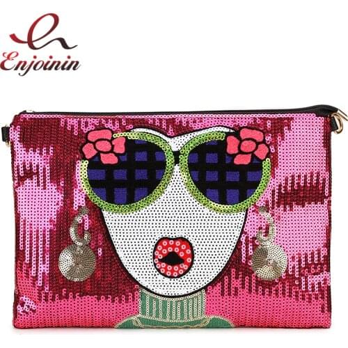 Fashion Sequin Cartoon Flower Woman Pattern Pu Daily Ladys Clutch Envelope Shoulder Bag Crossbody Bag Female Pouch Totes Bolsa