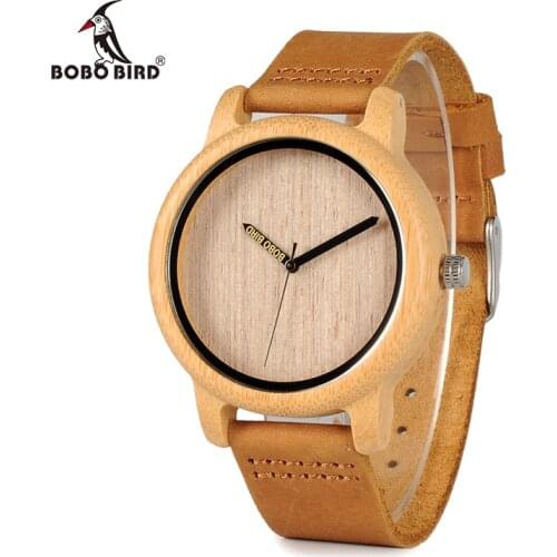 BOBO BIRD Fashion Design Mens Bamboo Watches Genuine Cowhide Leather Band Wristwatches for Men and Women relogio masculino C-A22