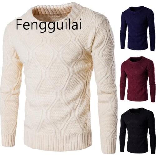 FENGGUILAI Winter Twist Sweater Men Pullovers Tops Male Sweaters O Neck Slim Long Sleeve Clothes Knit Jumper Pull Homme 2020
