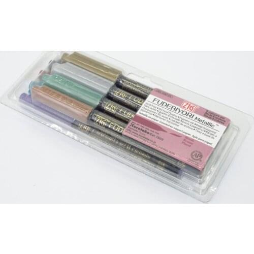 ZIG Kuretake Metallic Watercolor Soft Brush Pens FUDEBIYORI Calligraphy Markers Set 8 Colors Japan
