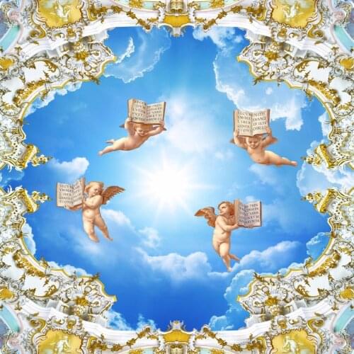 Custom Any Size 3D Wall Mural Wallpaper European Style Angel Wall Painting Living Room Bedroom Ceiling Fresco Wallpaper Decor 3D