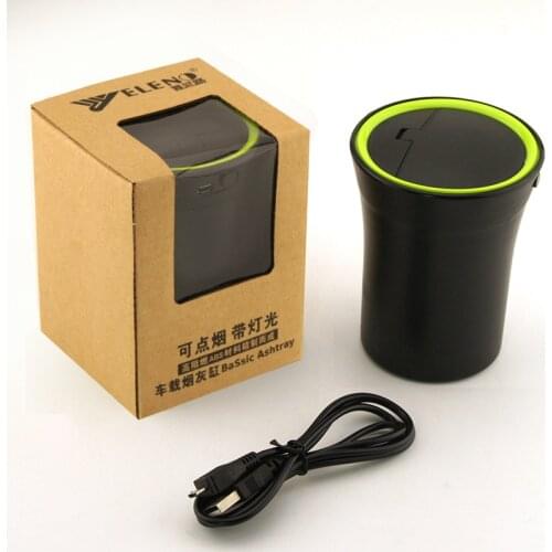 New Design USB High Flame Retardant ABS Material Vehicle Ashtray with LED Cigarette Lighter Car Ashtray for Driving Convnience