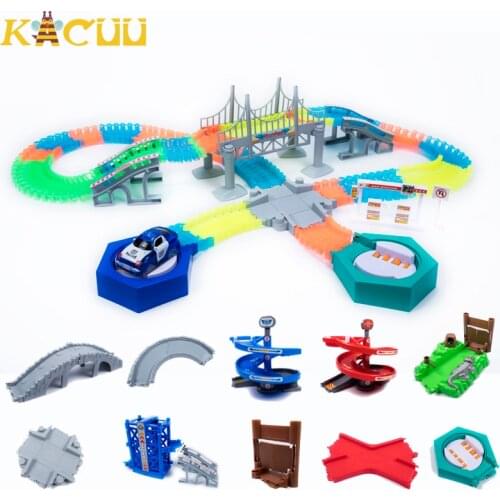 2020 New Track Glowing Race Track DIY Universal Accessories Ramp Turn Road Bridge Crossroads Toys For Children Kids Gift
