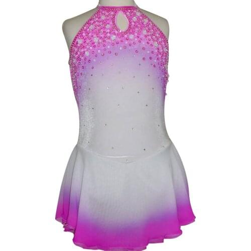 Figure Skating Dress Womens Girls' Ice Skating Dress Competition Skating Wear Sleeveless Backless Shiny rhinestones Gradient