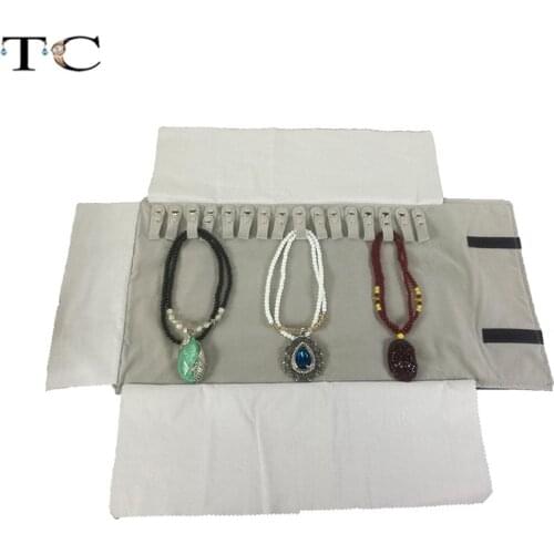 Jewelry Storage Portable Display Cases Black Velvet Organizer Jewelry Travel Roll for 16Necklaces and Pendants Packaging