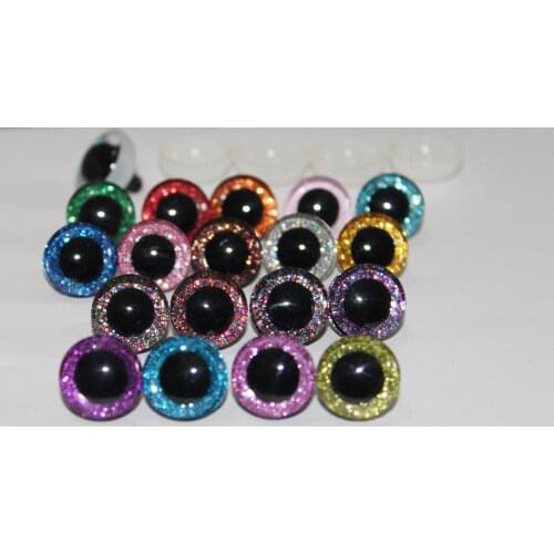 500pcs--N18-- 9mm-35mm 3D clear glitter toy eyes long stem + glitter fabric+ washer for diy plush toy doll