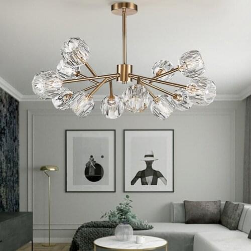 Nordic Luxury ALL Copper Crystal LED Chandeliers for Living Room American Vintage Chandelier Lighting Molecular Art Hanging Lamp