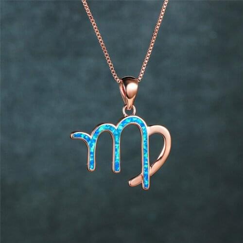 Blue White Opal Stone Necklace Cute Female Constellation Virgo Pendant Necklace Rose Gold Silver Color Chain Necklaces For Women