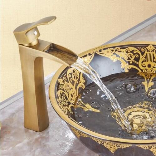 Vidric Tall Basin Faucets Waterfall Bathroom Faucet Single handle Basin Mixer Tap Bath Antique Faucet Brass Sink Water Crane Sil