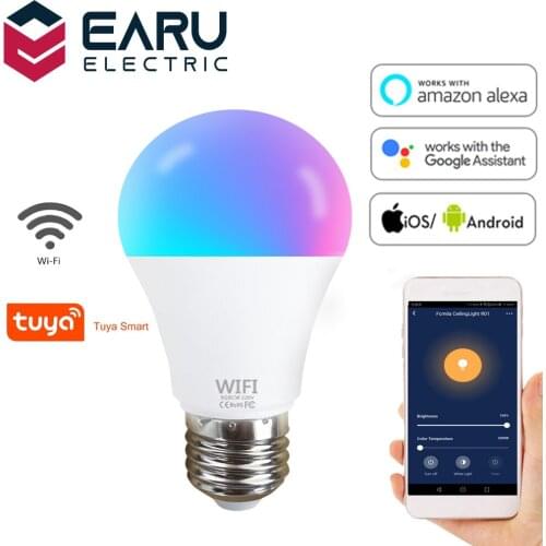 Dimmable 15W B22 E27 WiFi Smart Light LED RGB Lamp TUYA App with Alexa Google Assistant Control Wake up Smart Lamp Night Light