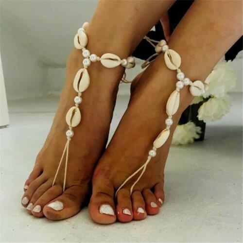 YADA Natural shell&pearl Anklets for Women Hand Weave Braided Rope Foot ankle Barefoot Sandals Bracelet ankle Female AT200057