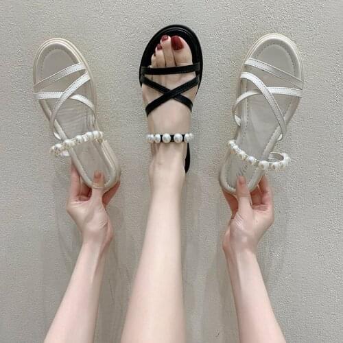 Block Heels 2021 Summer Med Female Sandal Comfort Shoes for Women Chunky Medium Girls Fashion Pearl New High Beige Square heel R