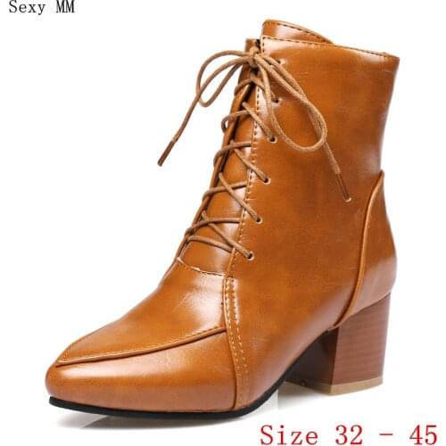 Spring Autumn Women High Heel Ankle Boots Booties Square High Heels Shoes Woman Short Boots Plus Size 32 33 - 40 41 42 43 44 45