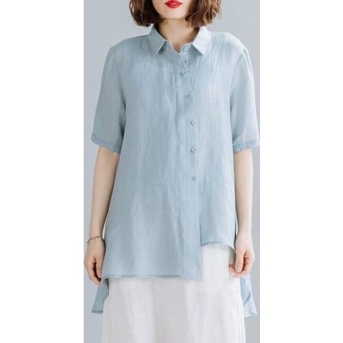 Oversized Women Cotton Casual Shirts New Arrival 2021 Summer Simple Style Solid Color Loose Female Short Sleeve Tops B068