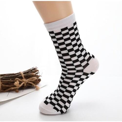 New Harajuku street black white plaid women unisex socks