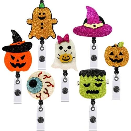 Cute Felt Pumpkin All Saints' Day Nurse Badge Reel Retractable ID Badge Holder With 360 Rotating Alligator Clip Name Holder