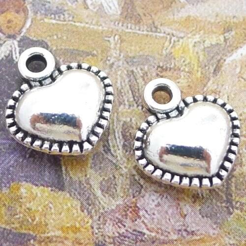 10pieces/lot 11*13mm Antique silver color Metal Heart shaped charms Love Pendant Bracelet Key chain accessory for jewelry making
