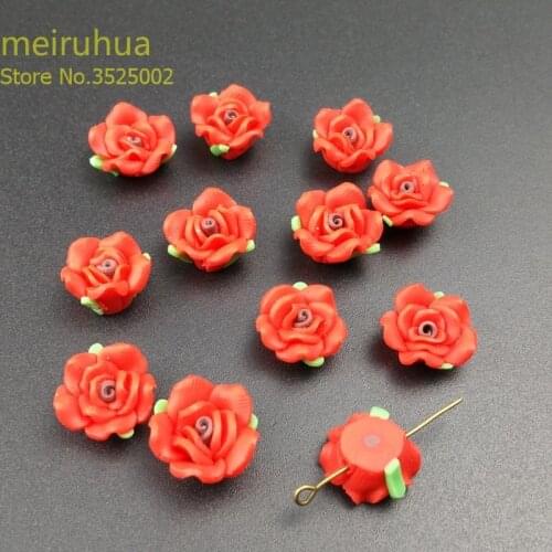10pcs/lot 12mm red rose Handmade Soft Polymer Clay Daisyr for DIY necklace bracelet hair ornament Jewelry Making ring set