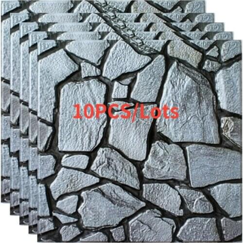 10Pcs 3D Pvc Wall Sticker Tile Gray Brick Self-Adhesive Waterproof Kitchen Bathroom Home Decor Diy Removable