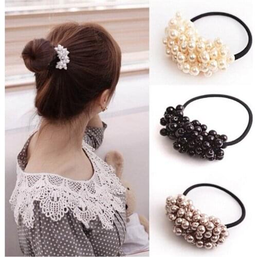 2 pcs Hair Accessories Pearl Elastic Rubber Bands For Women Girl Ponytail Holder