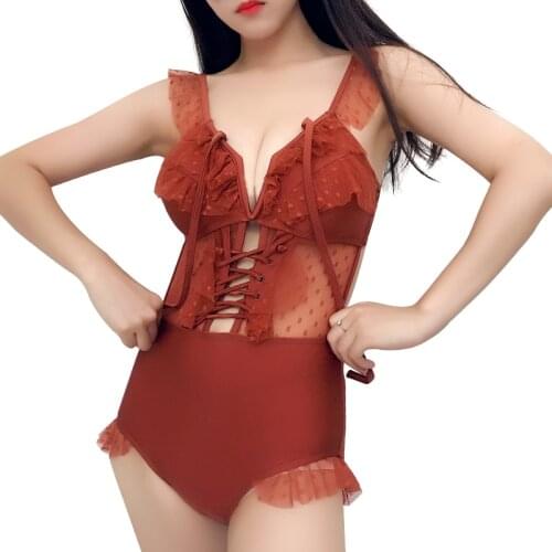 2018 Women Strappy One Piece Swimsuit Halter Monokini Cute Lace Up Front Flouncing Bathing Suit Backless maillot de bain femme