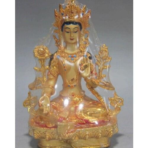 28cm Buddhsim Bronze Copper Gild Green TaRa Guan Yin Kwan-yin Boddhisattva God Statue 21cm