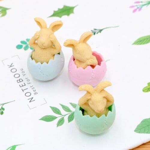 4pcs/lot Kawaii Cartoon Eggshell Rabbit Eraser For Kids Stationery Student Gifts Office School Supplies