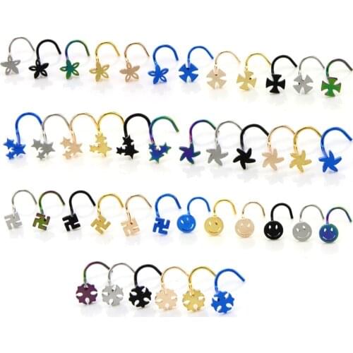 6 PCS Mix Colors Steel Nariz Nose Ring Windmill Nose Piercings Nez Studs Nose Bone L Shape Nose Earring Piercings Body Jewelry
