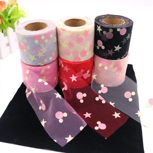 6cm 25 Yards Star Glitter Pink Dot Tulle Roll Tutu Fabric Wedding Decoration Organza Laser DIY Crafts Birthday Party Supplies